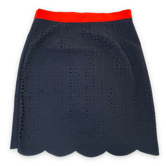 🍀 Pixley Women's Navy Blue Red Stacey Scallop Hem Mini Pencil Skirt Size XS - Picture 2 of 7